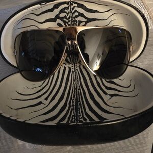 Roberto Cavalli Oversized Shield Sunglasses – Gold Studded